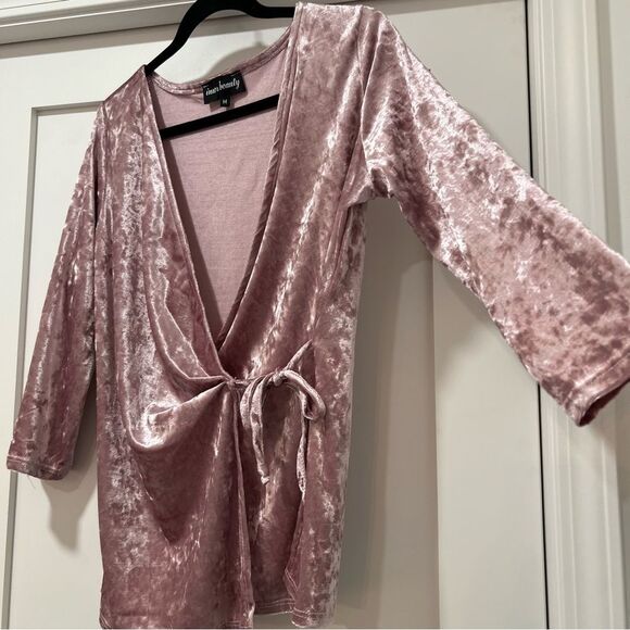 Inner Beauty Pink Velvet Wrap Top | Size Medium - Picture 2 of 5